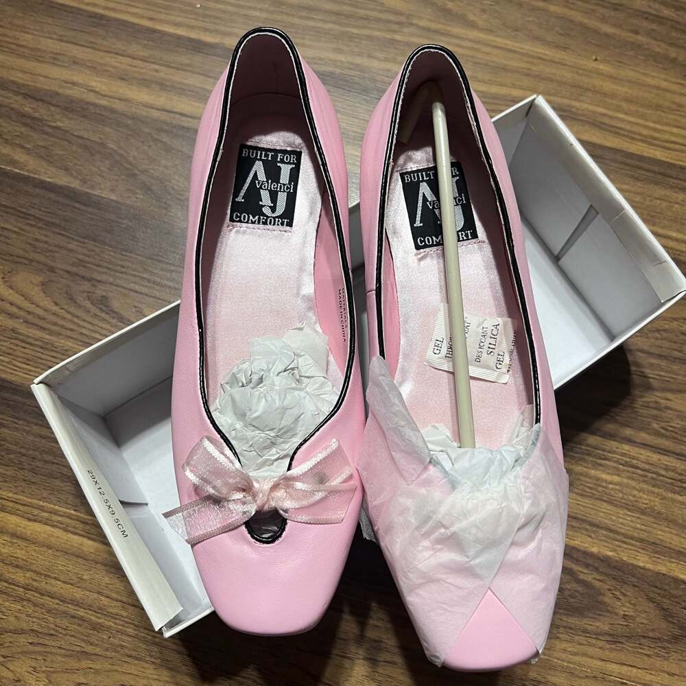 AJ Valenci Comfort Women's Pink Leather Ballet Flats with Bow, Stock# 201015